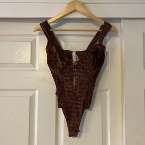 Brown Ribbed Corset Bodysuit | Size M